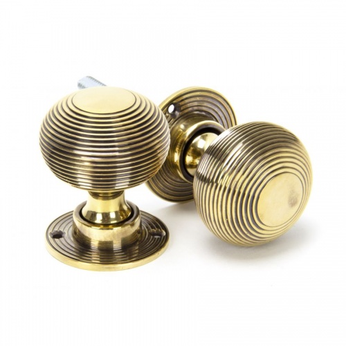 Aged Brass Beehive Mortice/Rim Knob Set